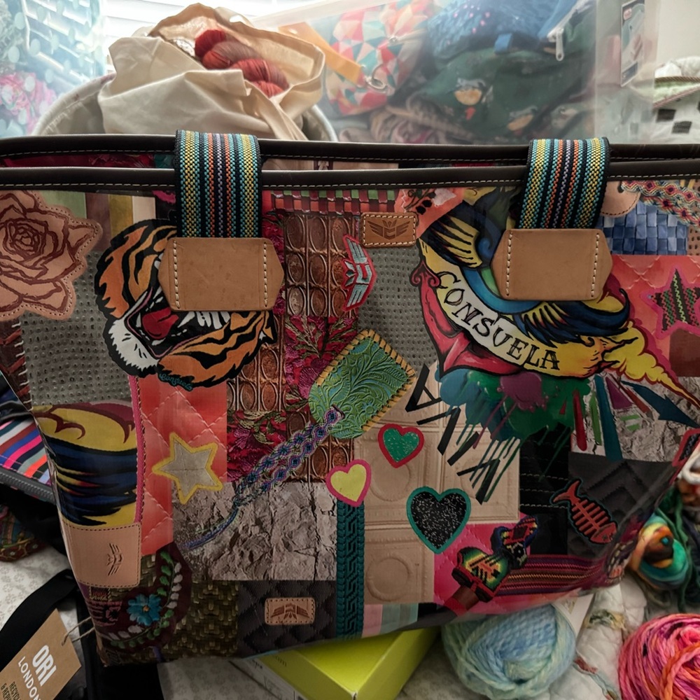 Consuela Multicolor Patchwork Tote with Striped H… - image 10